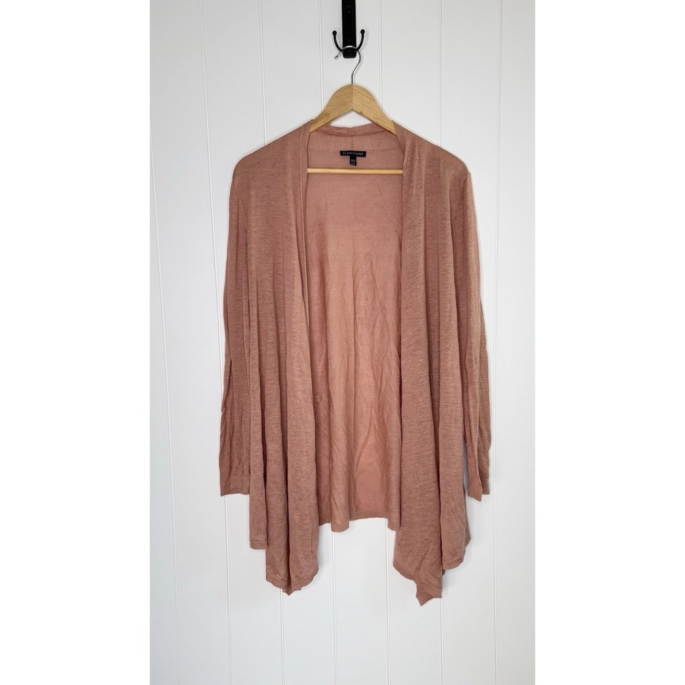 Eileen Fisher Silk Linen Open Front Cardigan Rose Pink Lightweight Drape Size L - Picture 2 of 9